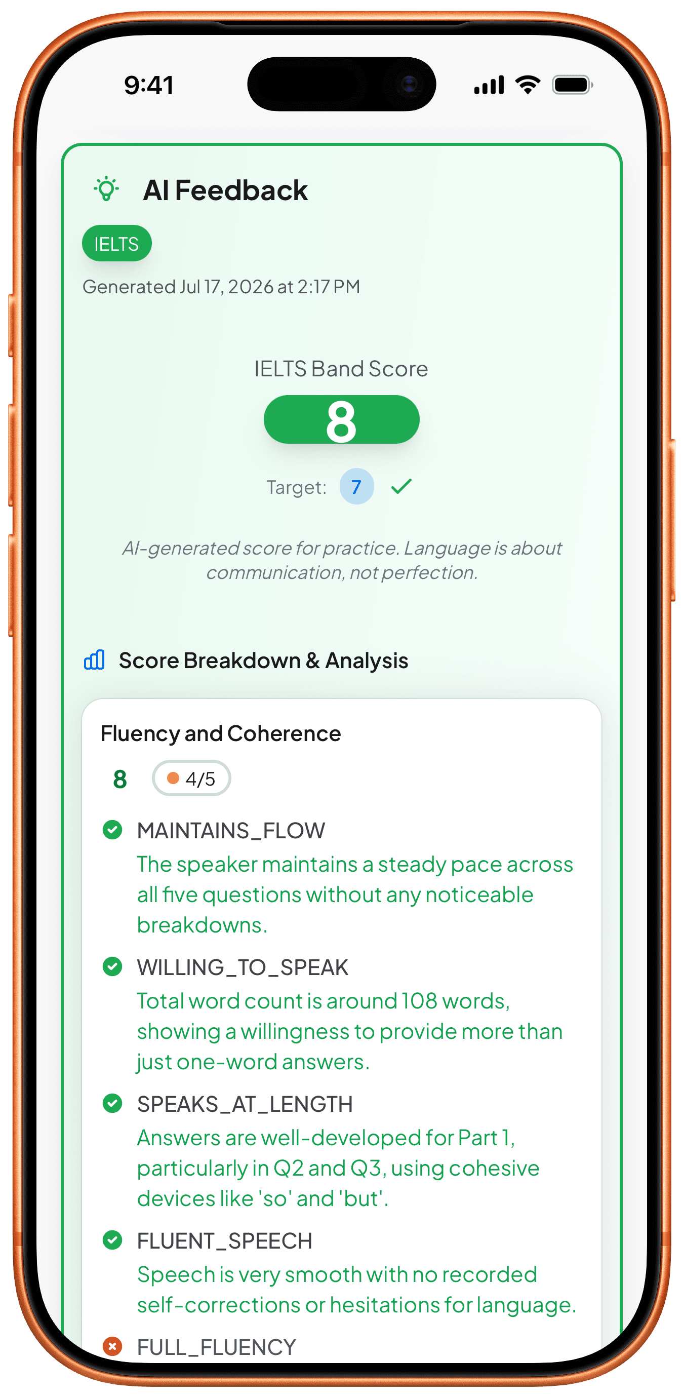 Recording Practice band score on a phone